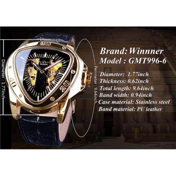 Fashion Mechanical WristWatch TriangleRacing Dial,Waterproof Golden SkeletonDial - Picture 5 of 6